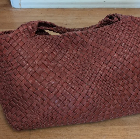 Falorni Luxury Woven Soft Leather Tote NWOT Reddish Brown - Picture 6 of 16